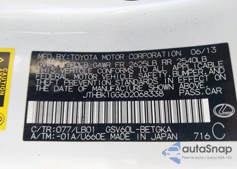 2013 Lexus Es 350 z USA, uszkodzony, nr VIN JTHBK1GG6D2068338